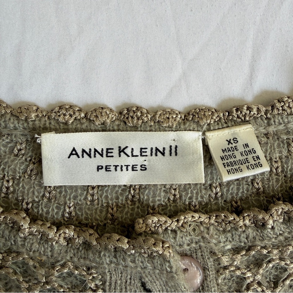 Vintage Anne Klein II Petites Smock Knit Scallop Edge Cardigan Sweater - Picture 3 of 5